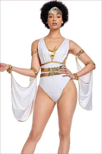 Greek Goddess Costume with Gold Laurel Band - Festival Set - Ede10046 / m - Halloween • just in • Party • Polyester