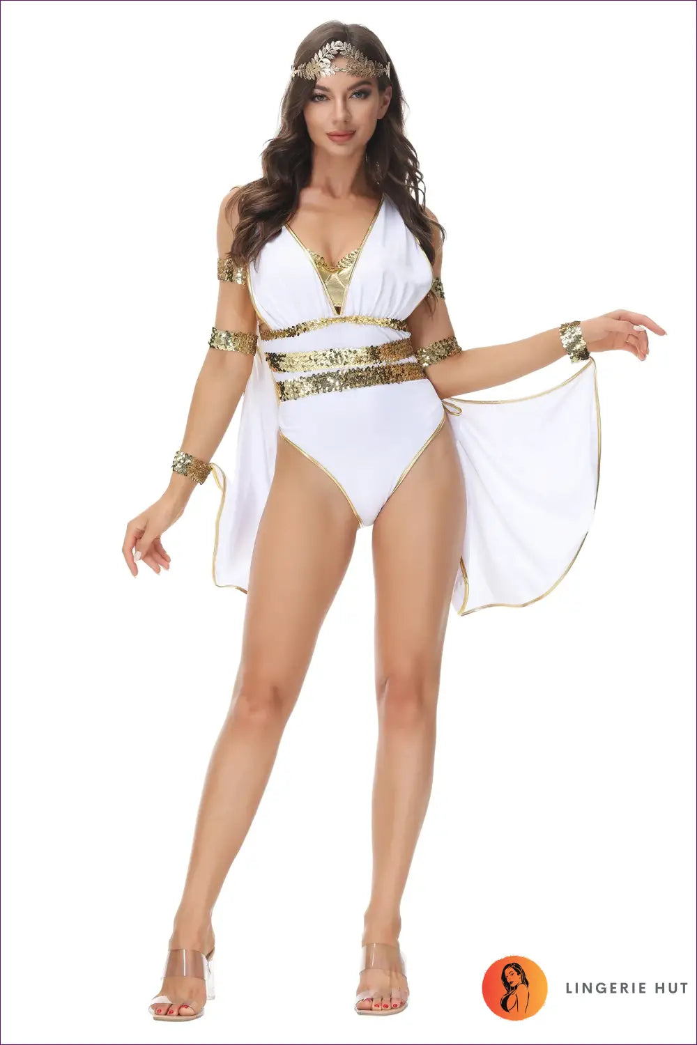 Greek Goddess Costume with Metallic Waist Trim - Grecian Glamour - White / s / China Mainland - Halloween