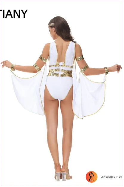 Greek Goddess Costume with Metallic Waist Trim - Grecian Glamour - Halloween • just in • Party • Polyester - Lingerie