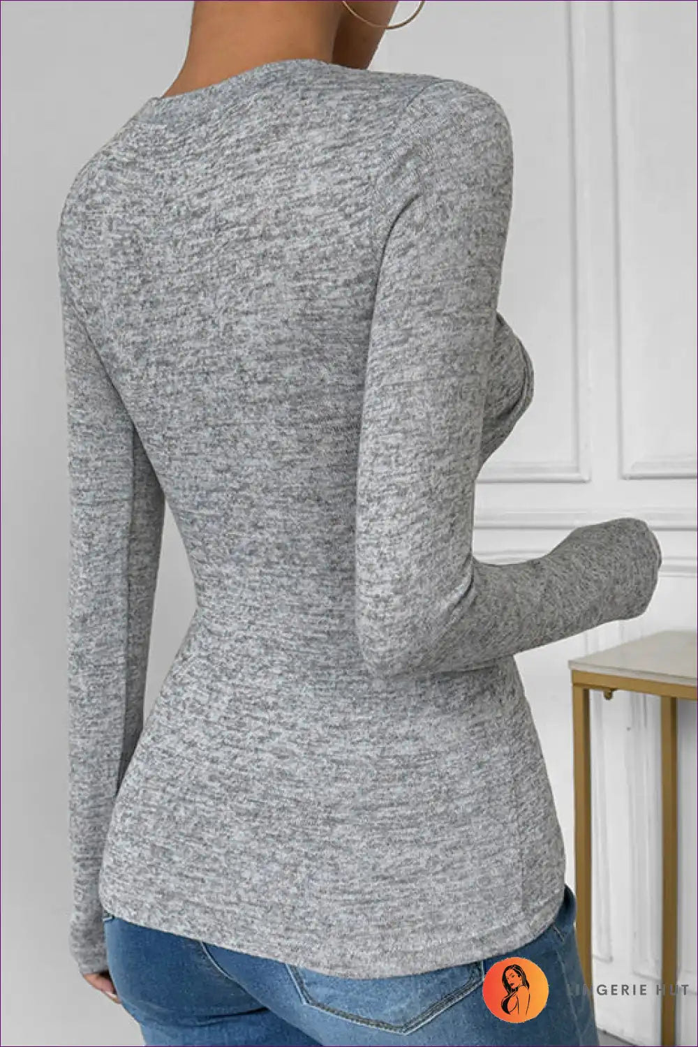 Grey Twist-front Long Sleeve Top ?? Effortless Chic for Autumn, Bodycon, Casual, Everyday, Glamour