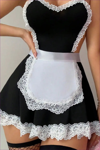 Halter Babydoll with Cutouts and Back Lace - Maid Dress for Babydoll, Backless, Boudoir, Cutout, Formal Wear