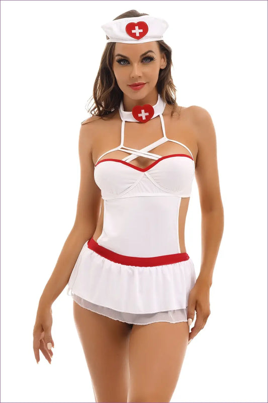 Discover The Perfect Blend Of Style And Professionalism With Our Halter Cut-out Ruffle Nurse Uniform.