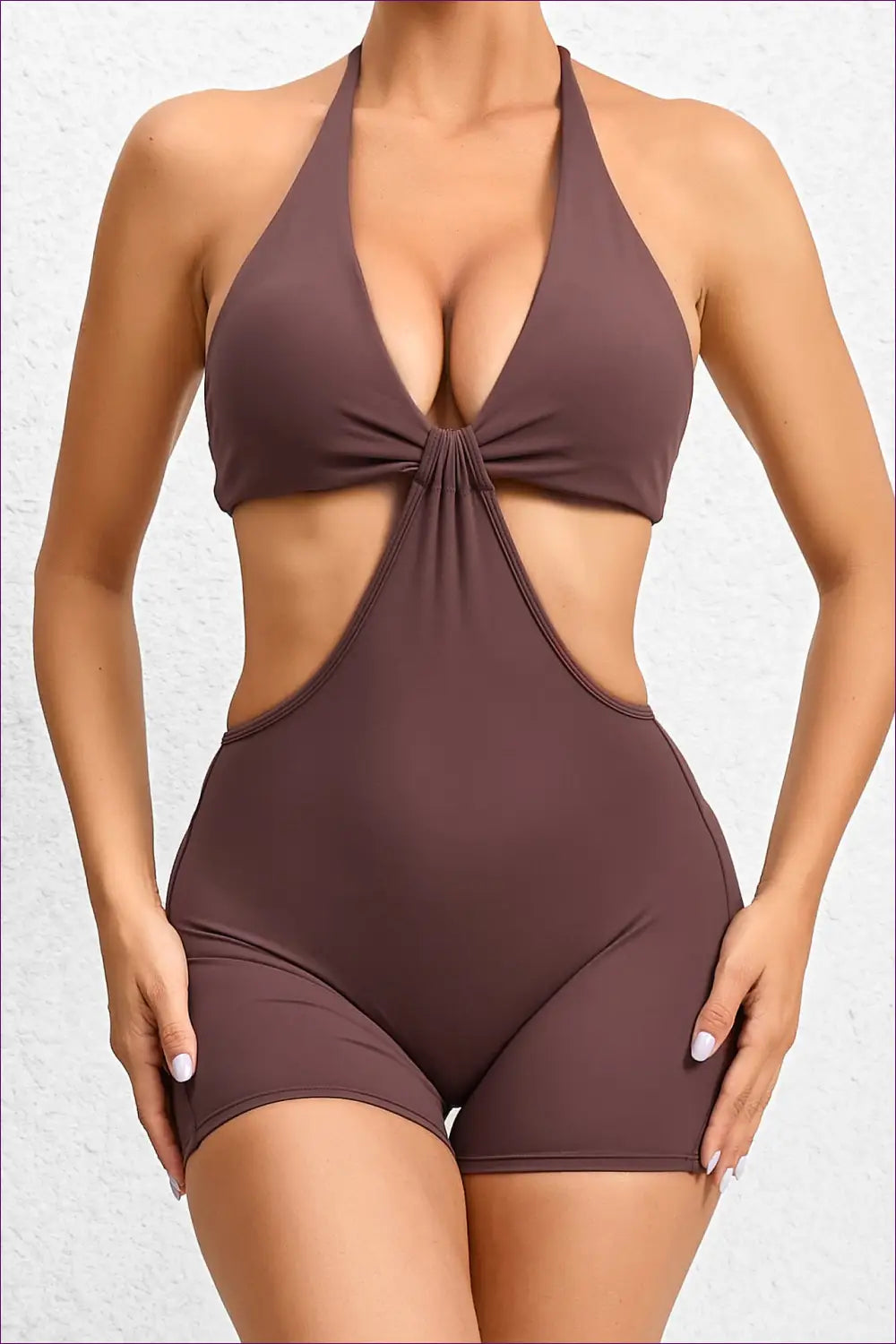 Halter Cutout Playsuit with Ruched Detail - Effortless Confidence - Jumpsuits & Rompers - Lingerie Hut - Activewear