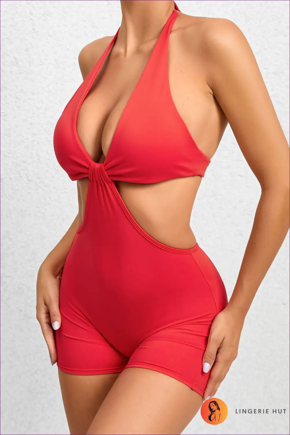 Halter Cutout Playsuit with Ruched Detail - Effortless Confidence - s / Red - Jumpsuits & Rompers - Lingerie Hut