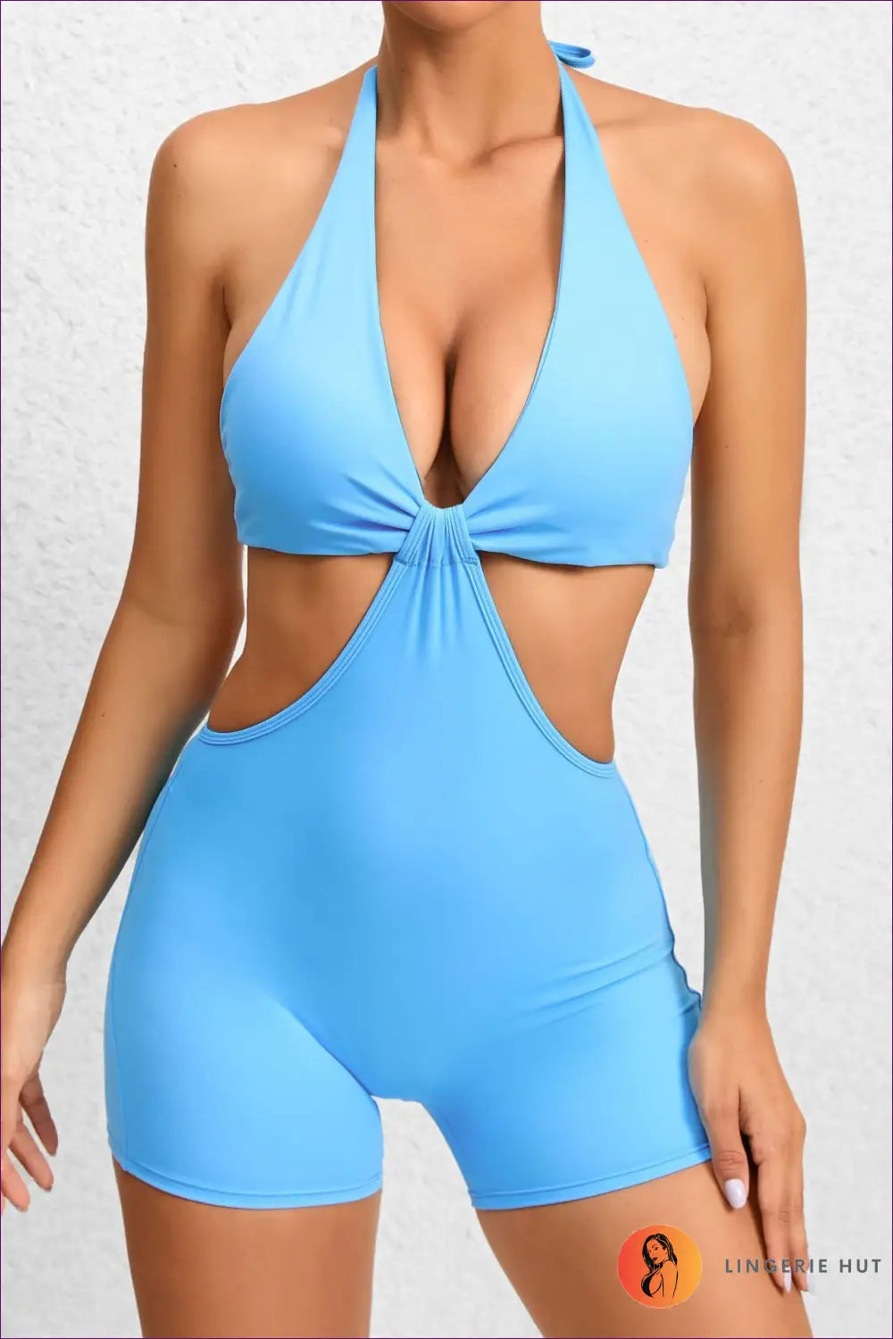 Halter Cutout Playsuit with Ruched Detail - Effortless Confidence - s / Blue - Jumpsuits & Rompers - Lingerie Hut