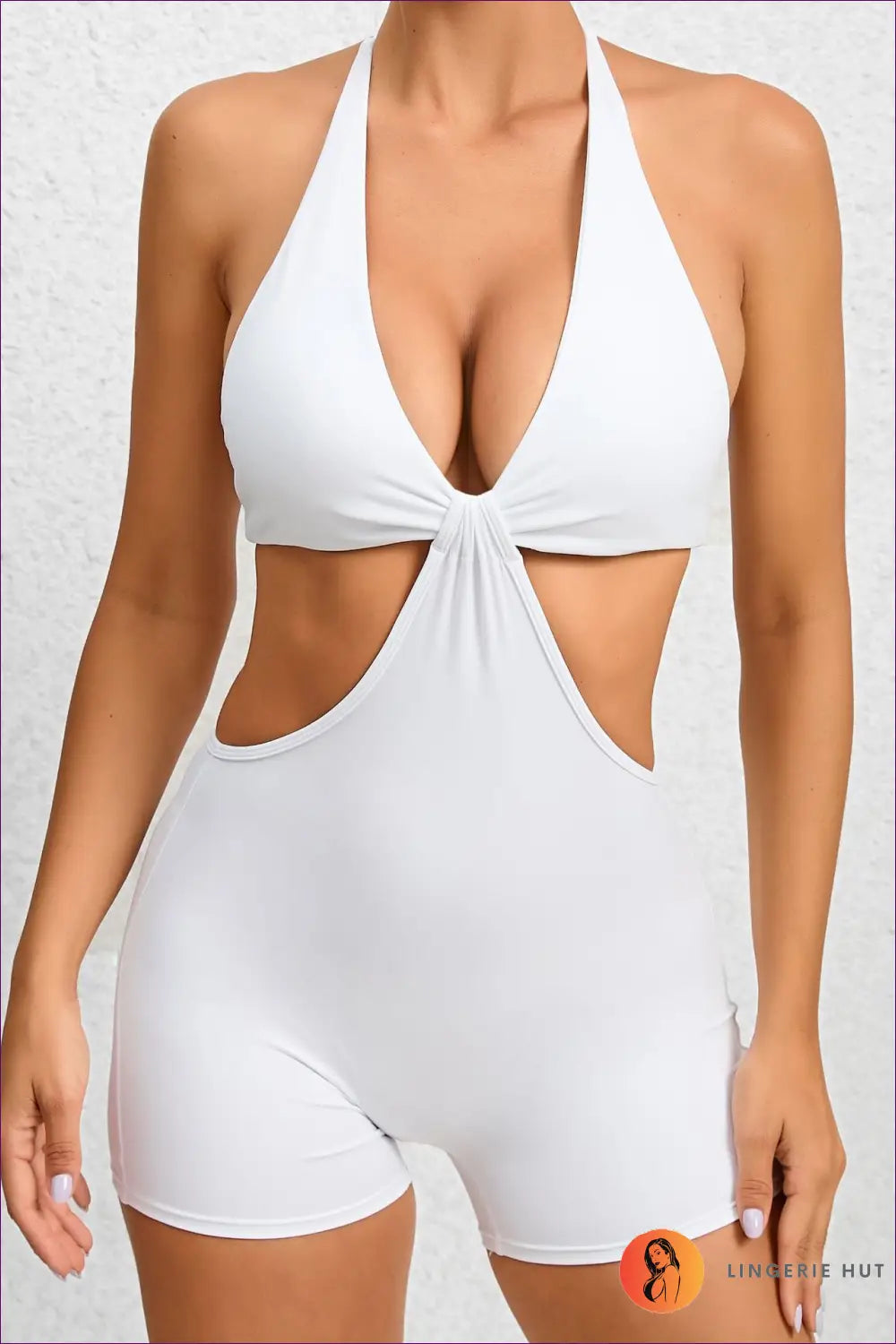 Halter Cutout Playsuit with Ruched Detail - Effortless Confidence - s / White - Jumpsuits & Rompers - Lingerie Hut