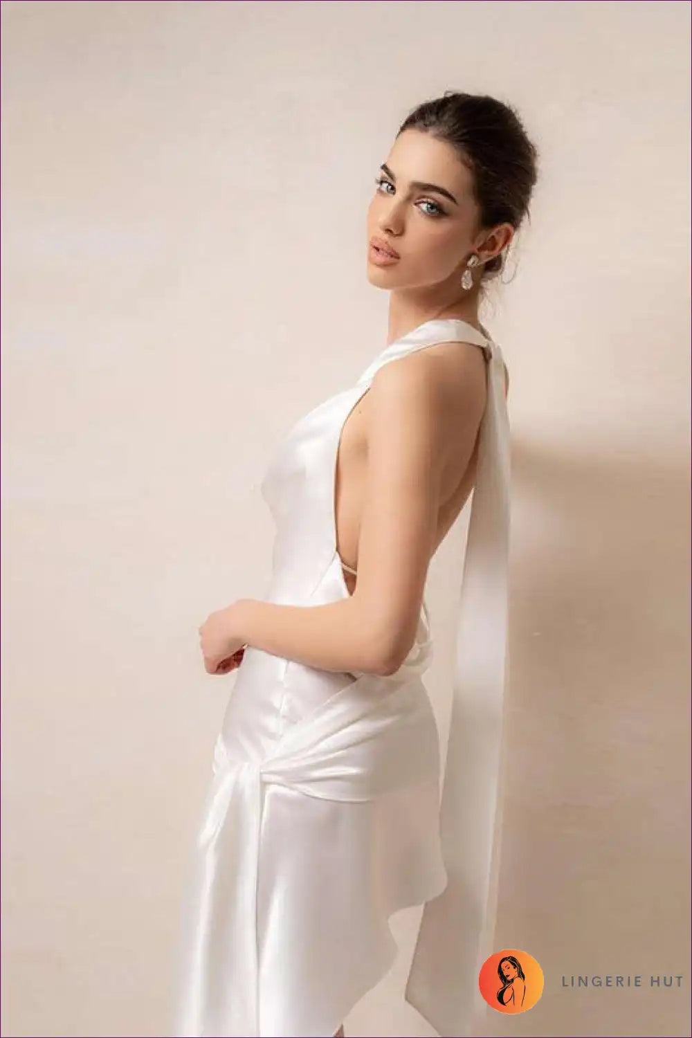 Halter Dress with Cowl Drape - Effortless Elegance for Backless, Cutout, Date Night, Dress, Evening Wear