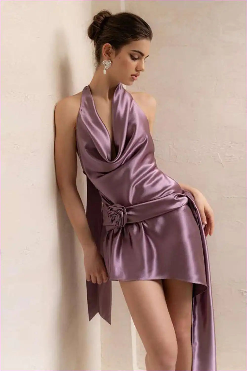 Halter Dress with Cowl Drape - Effortless Elegance for Backless, Cutout, Date Night, Dress, Evening Wear