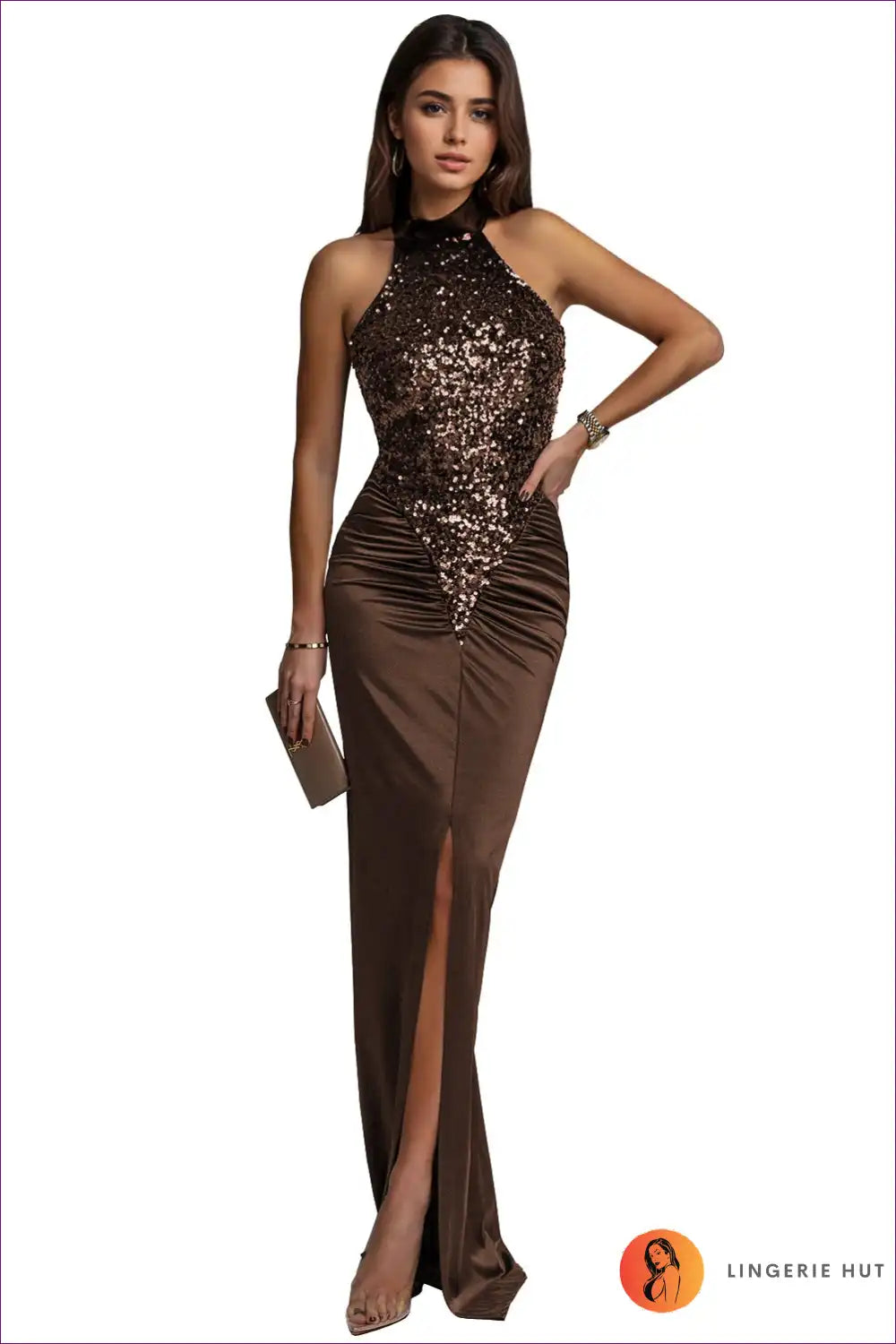 Halter Dress with Sequin Detail - Glamorous Nights for Bodycon, Clubwear, Cutout, Dress, Glamour