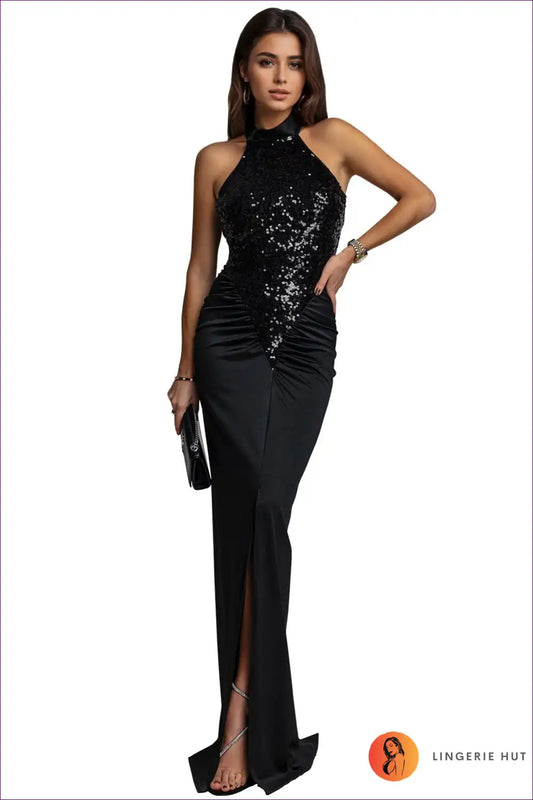 Halter Dress with Sequin Detail - Glamorous Nights for Bodycon, Clubwear, Cutout, Dress, Glamour