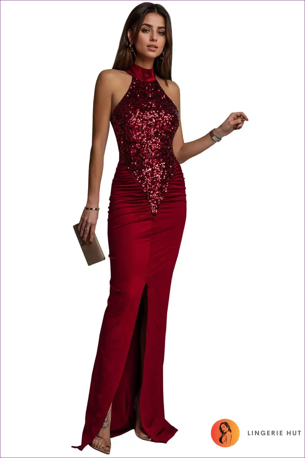 Halter Dress with Sequin Detail - Glamorous Nights for Bodycon, Clubwear, Cutout, Dress, Glamour