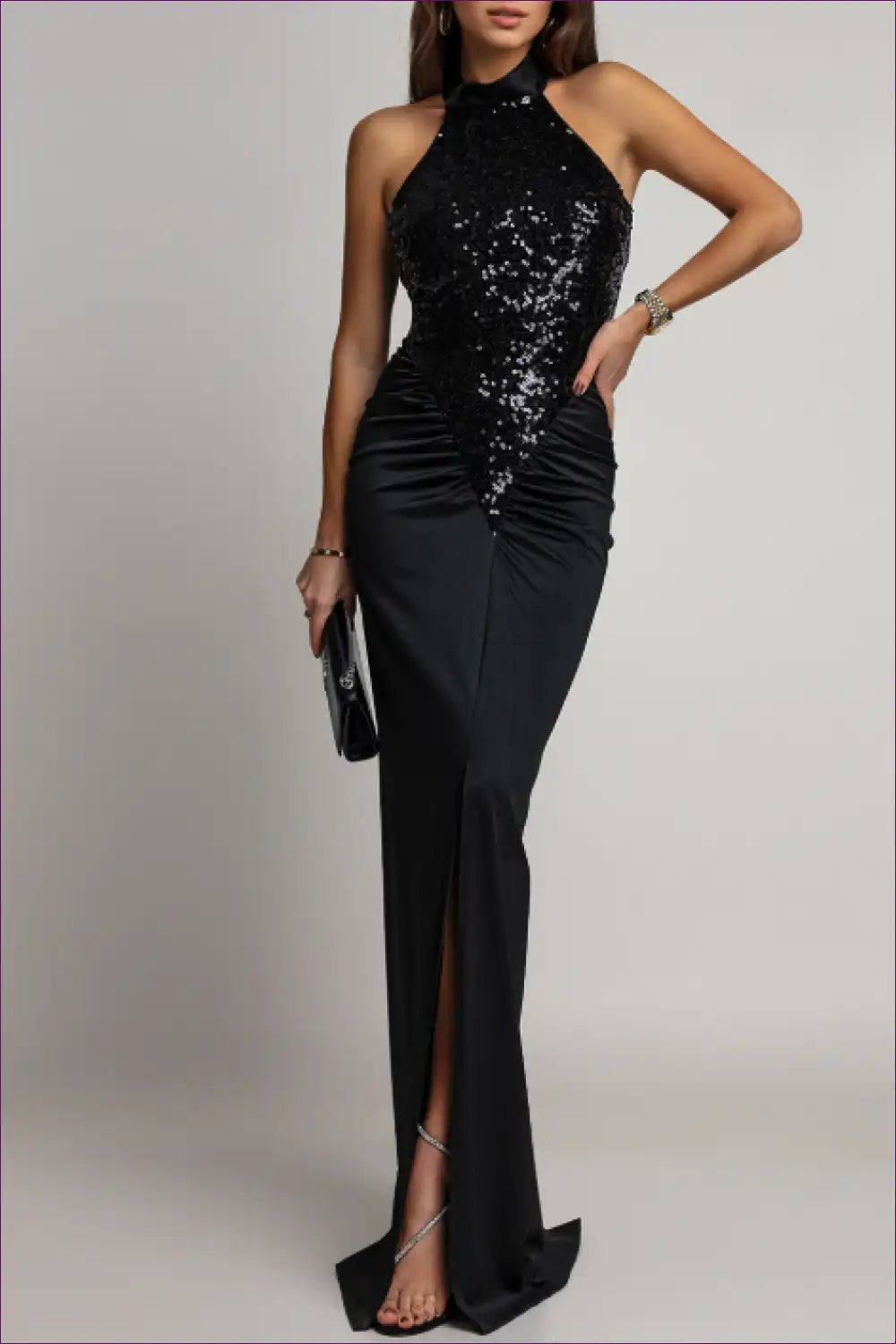 Halter Dress with Sequin Detail - Glamorous Nights for Bodycon, Clubwear, Cutout, Dress, Glamour