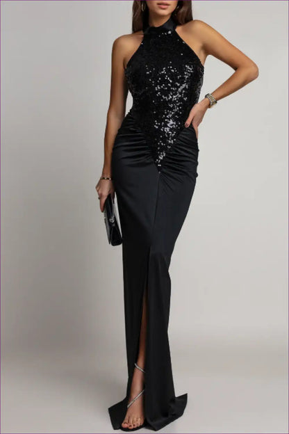 Halter Dress with Sequin Detail - Glamorous Nights for Bodycon, Clubwear, Cutout, Dress, Glamour