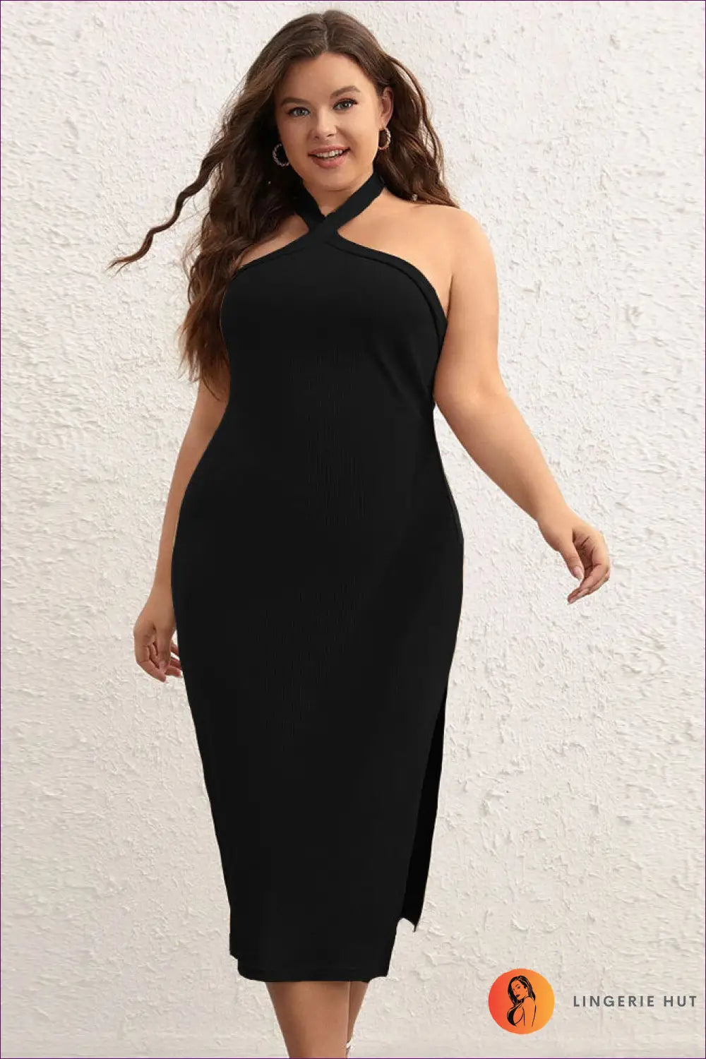 Halter Midi Dress with Side Slit - Effortless Evening Impact - 2xl / Black - Dresses - Lingerie Hut - All Season
