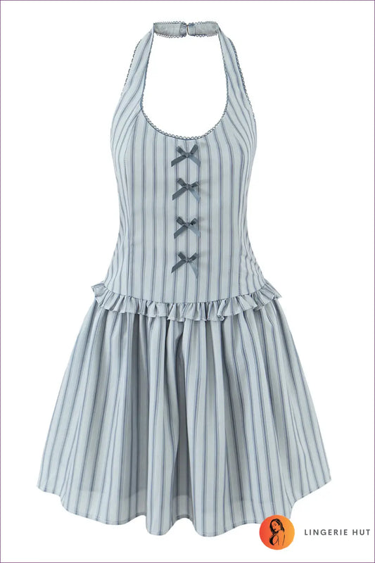 Halter Stripe Midi Dress - Effortless Vintage Style - s / Multi - Dresses - Lingerie Hut - A-line • Casual • Everyday