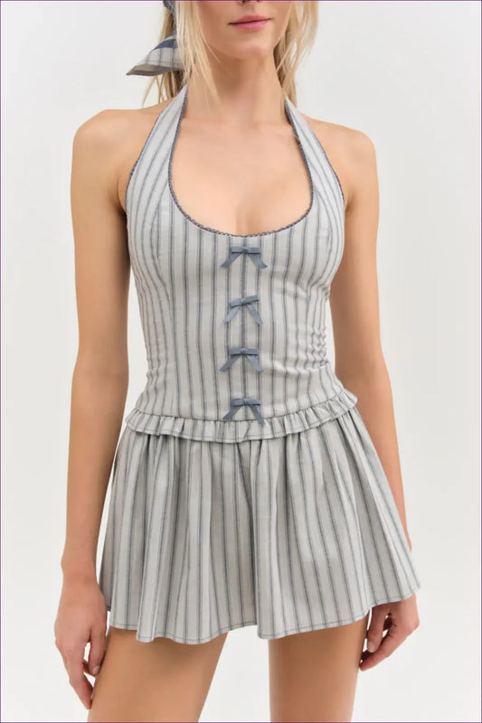 Halter Stripe Midi Dress - Effortless Vintage Style - Dresses - Lingerie Hut - A-line • Casual • Everyday • Glamour