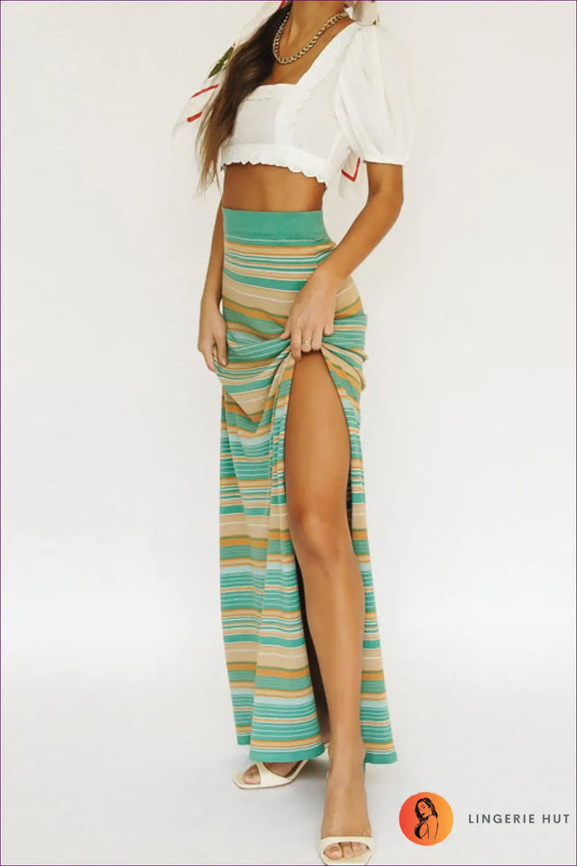 Halter Dress with Striped Pattern - Coastal Elegance