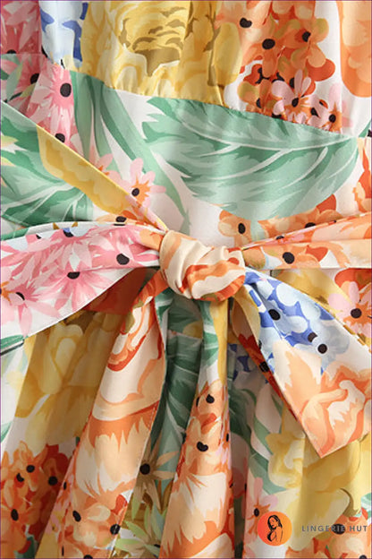 Halter Dress with Tropical Print - Island Escape for A-line, Casual, Cutout, Dress, Everyday