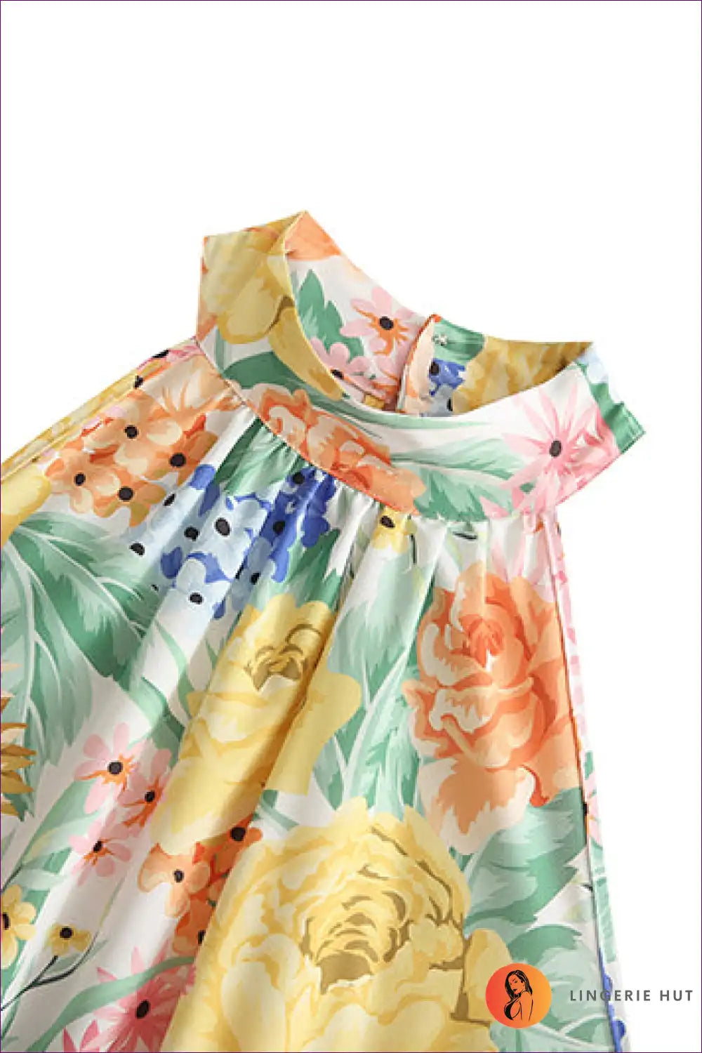 Halter Dress with Tropical Print - Island Escape for A-line, Casual, Cutout, Dress, Everyday