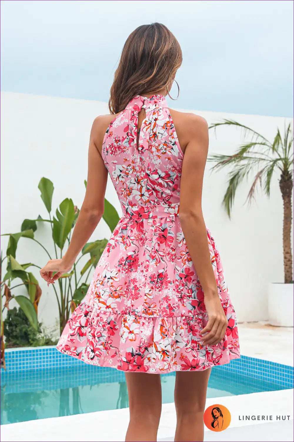 Halter Dress with Tropical Print - Poolside Glamour