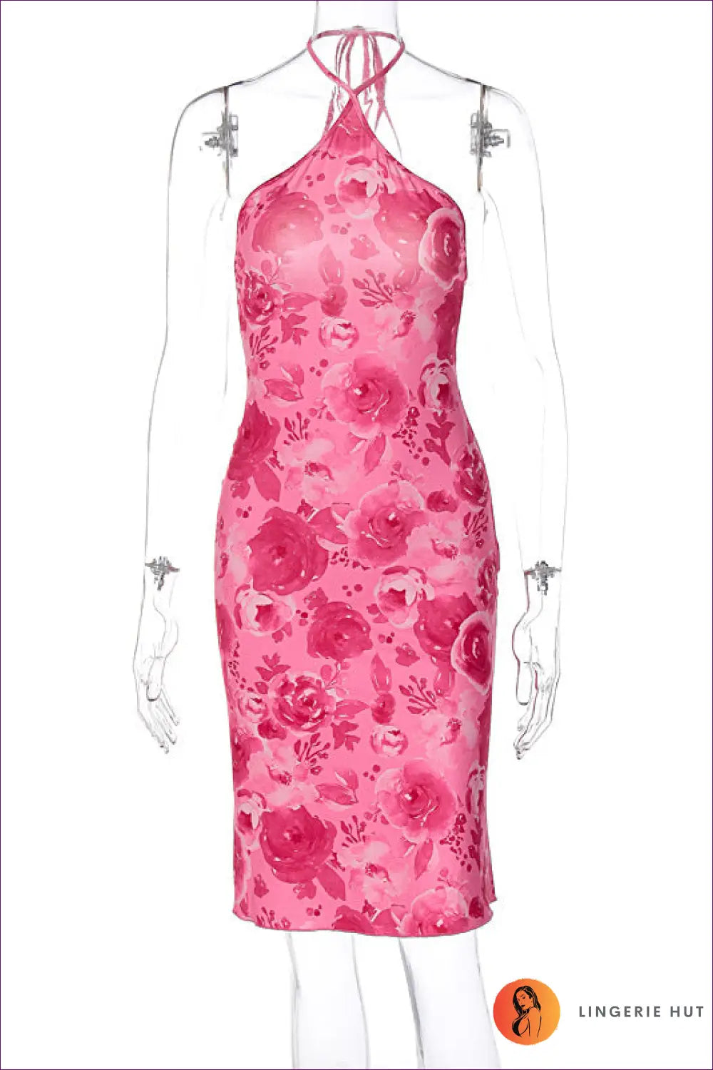 Halter Floral Bodycon Midi Dress - Summer Evenings Sorted - s / Coral Red - Dresses - Lingerie Hut - Backless • Date