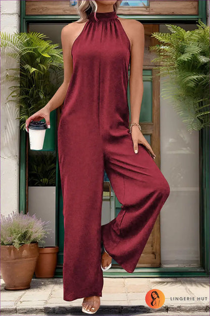 Halter Jumpsuit with High Neckline - Modern Minimal Mood for All Season, Backless, Casual, Evening Wear,