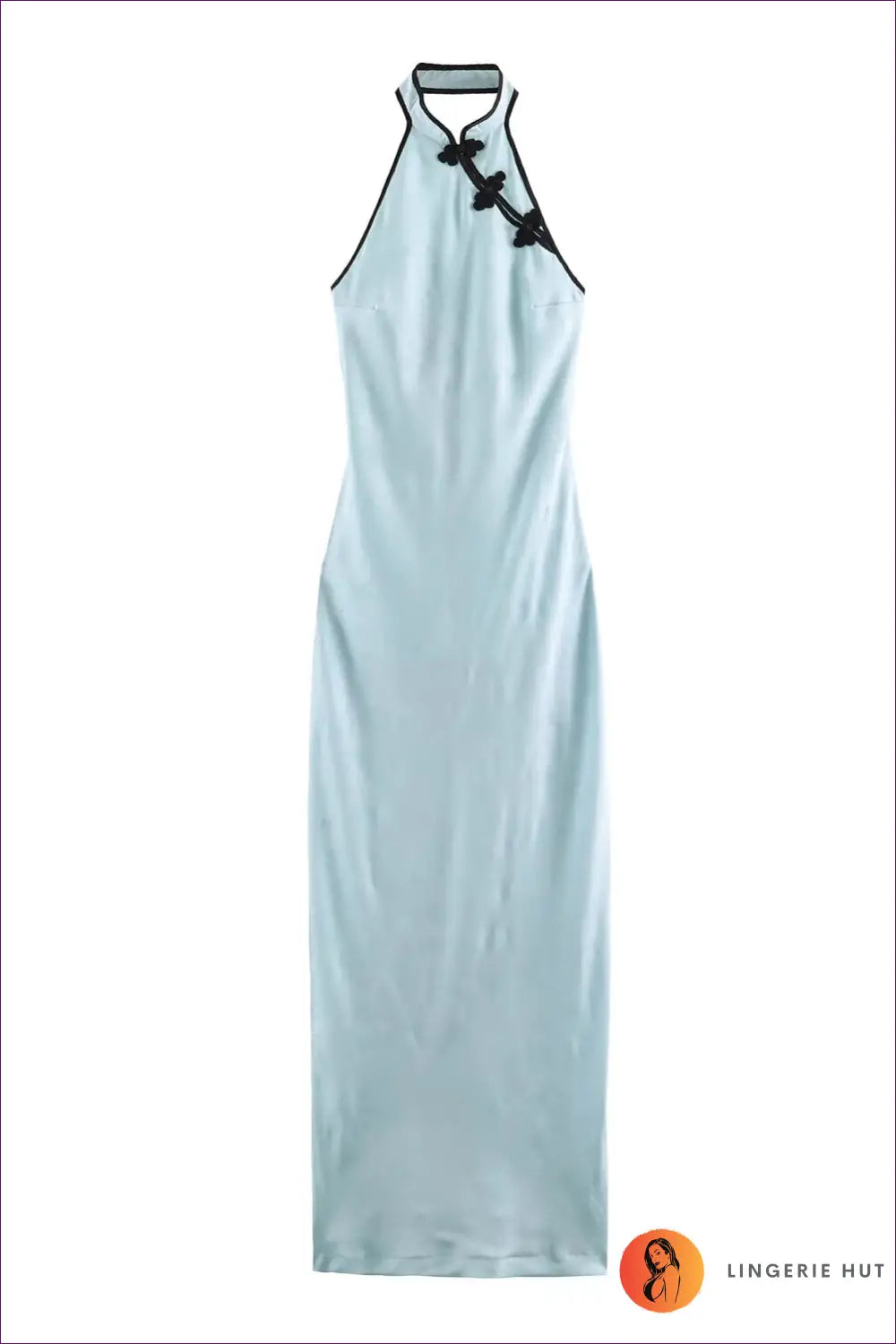 Halter Keyhole Maxi Dress - Frog-knot Trim - Xs / Turquoise - Bodycon • Everyday • just in - Senda