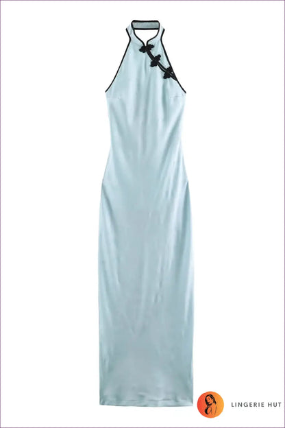 Halter Keyhole Maxi Dress - Frog-knot Trim - Xs / Turquoise - Bodycon • Everyday • just in - Senda