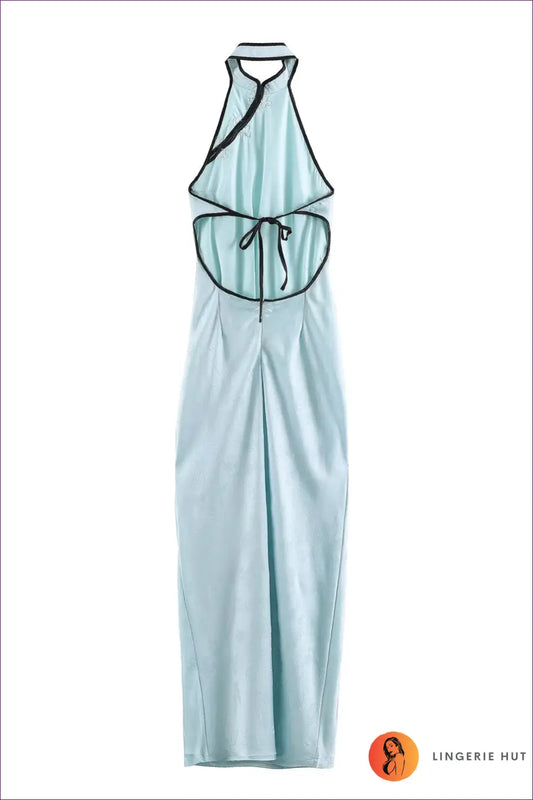 Halter Keyhole Maxi Dress - Frog-knot Trim - Bodycon • Everyday • Dresses - Senda