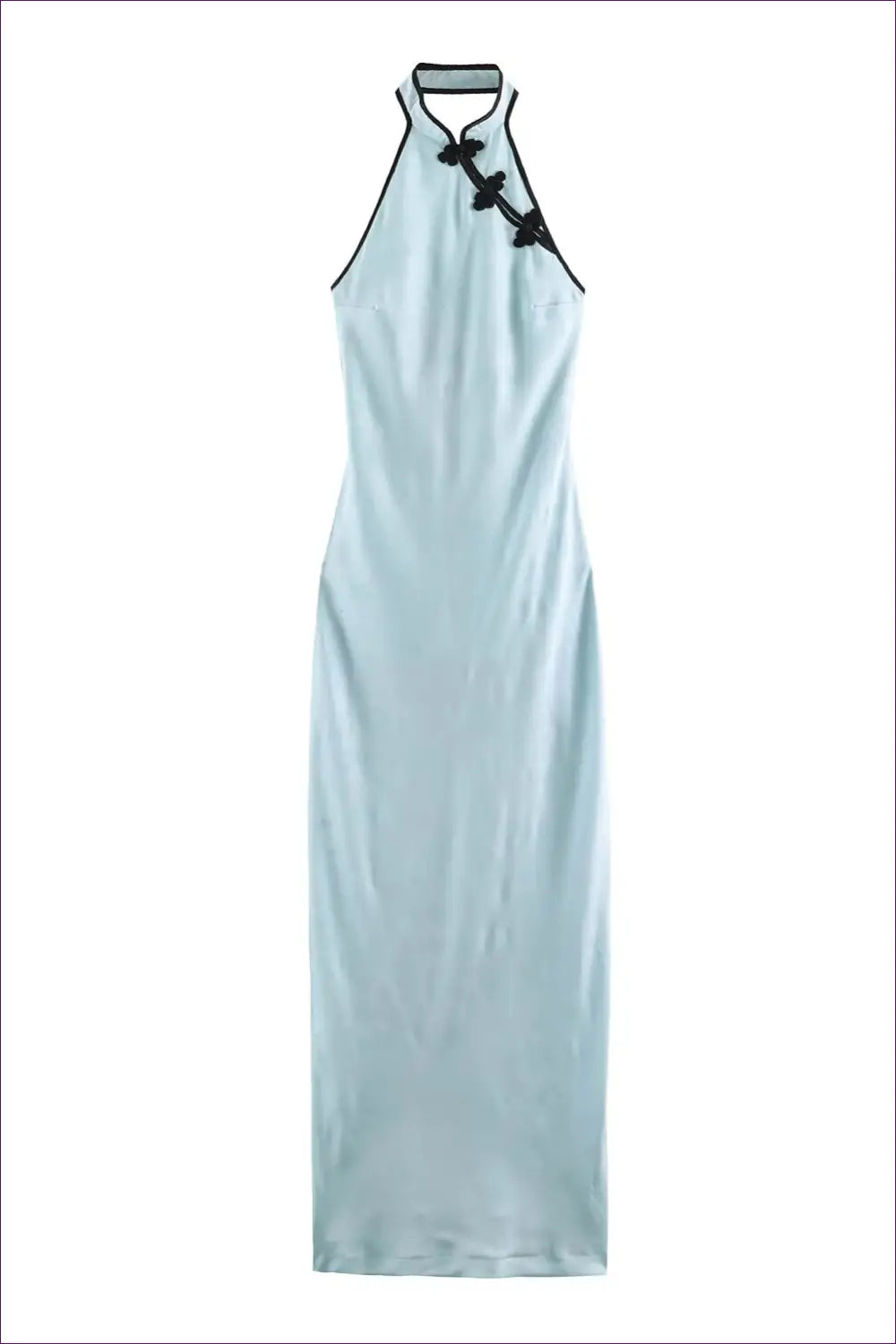 Halter Keyhole Maxi Dress - Frog-knot Trim - Bodycon • Everyday • just in - Senda