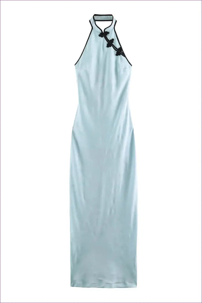 Halter Keyhole Maxi Dress - Frog-knot Trim - Bodycon • Everyday • just in - Senda