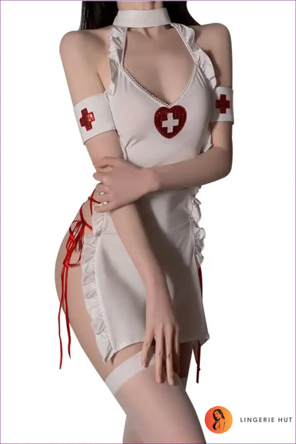 Halter Lingerie Nurse Uniform Dress with Babydoll Skirt for Babydoll, Halter, just In, Night In, Nightwear