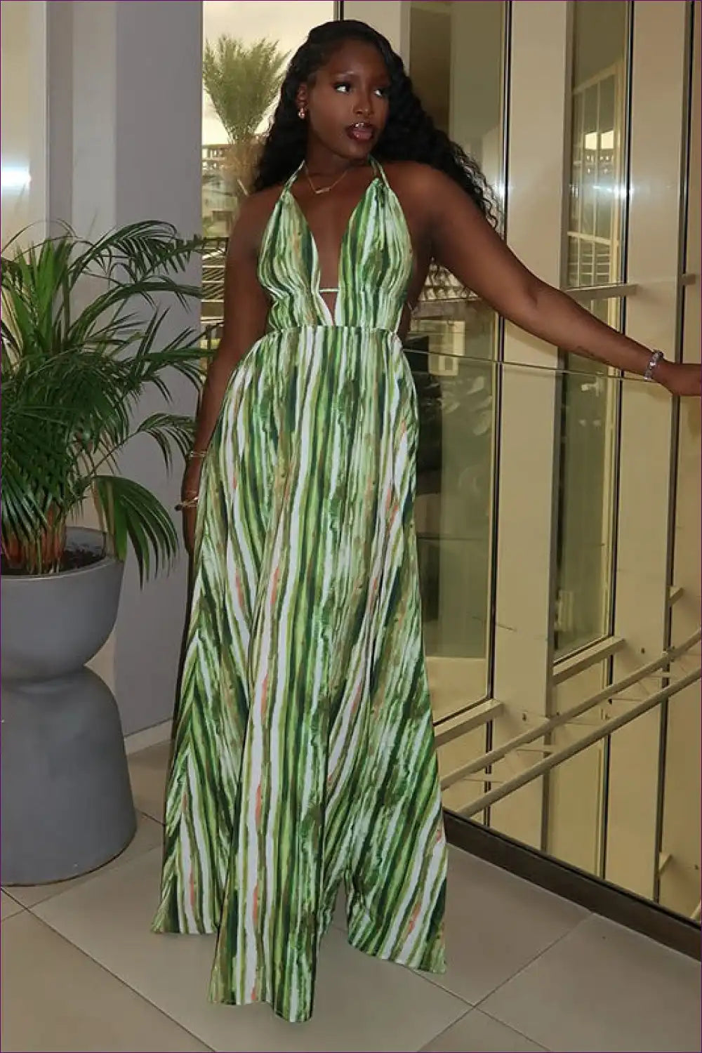 Halter Maxi Dress with Abstract Print - Vacation Dreamscape for a Line, Boho, Dress, Dresses, Formal Wear