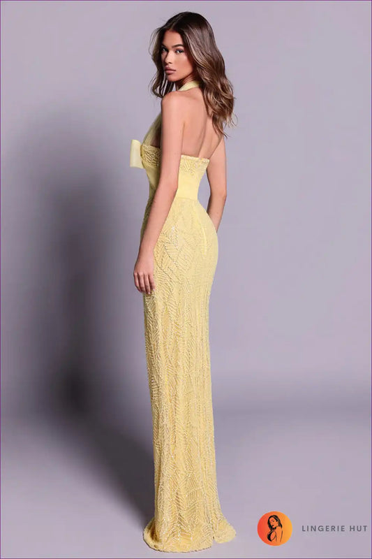 Halter Maxi Dress with Bow Detail - Elegant Evening Vision for Cutout, Dress, Evening Wear, Formal Glamour