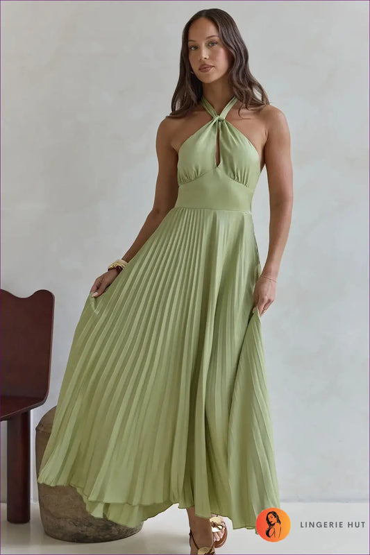 Halter Maxi Dress with Cutout Detail - Effortless Elegance - s / Green - Dresses - Backless • Clothing • Everyday