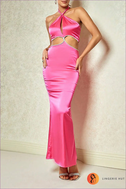 Halter Maxi Dress with Cutout Satin Finish - Evening Elegance - Dresses - Lingerie Hut - Backless • Evening Wear