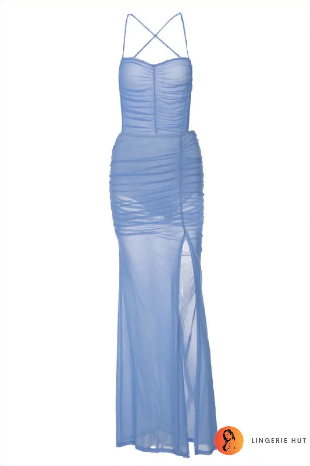 Halter Maxi Dress with Lace & Backless Cut - Evening Glamour - s / Blue - Dresses - Lingerie Hut - Backless • Clubwear