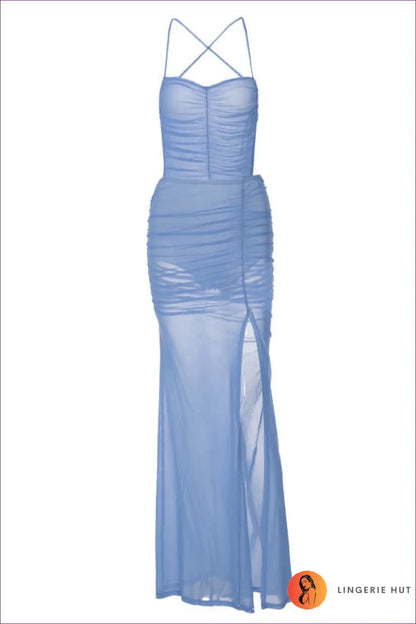Halter Maxi Dress with Lace & Backless Cut - Evening Glamour - s / Blue - Dresses - Lingerie Hut - Backless • Clubwear
