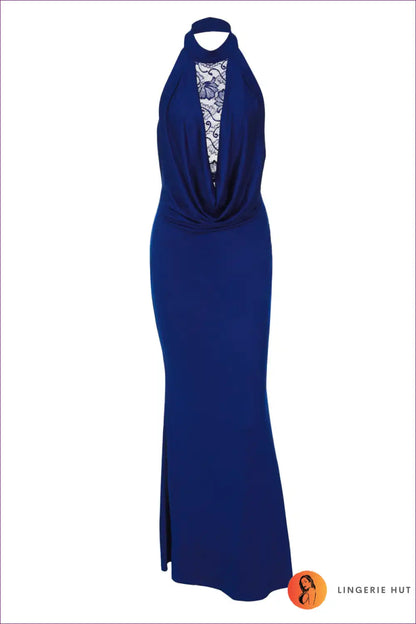 Halter Maxi Dress with Lace Panel - Sophisticated Allure for Backless, Bodycon, Clubwear, Dresses, Halter