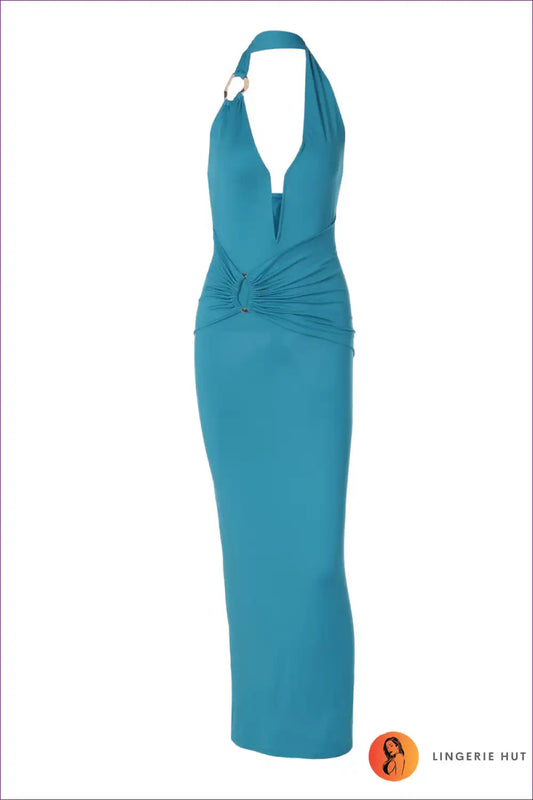 Halter Maxi Dress with Plunging Neckline - Evening for Bodycon, Date Night, Evening Wear, Formal Glamour