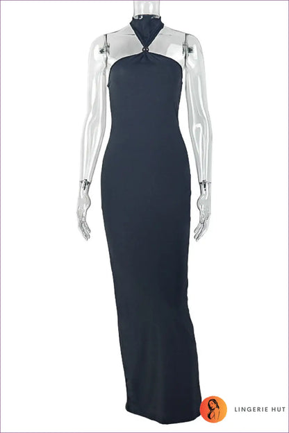 Halter Maxi Dress with Ruched Bodice - Evening Confidence - s / Black - Dresses - Lingerie Hut - All Season • Backless