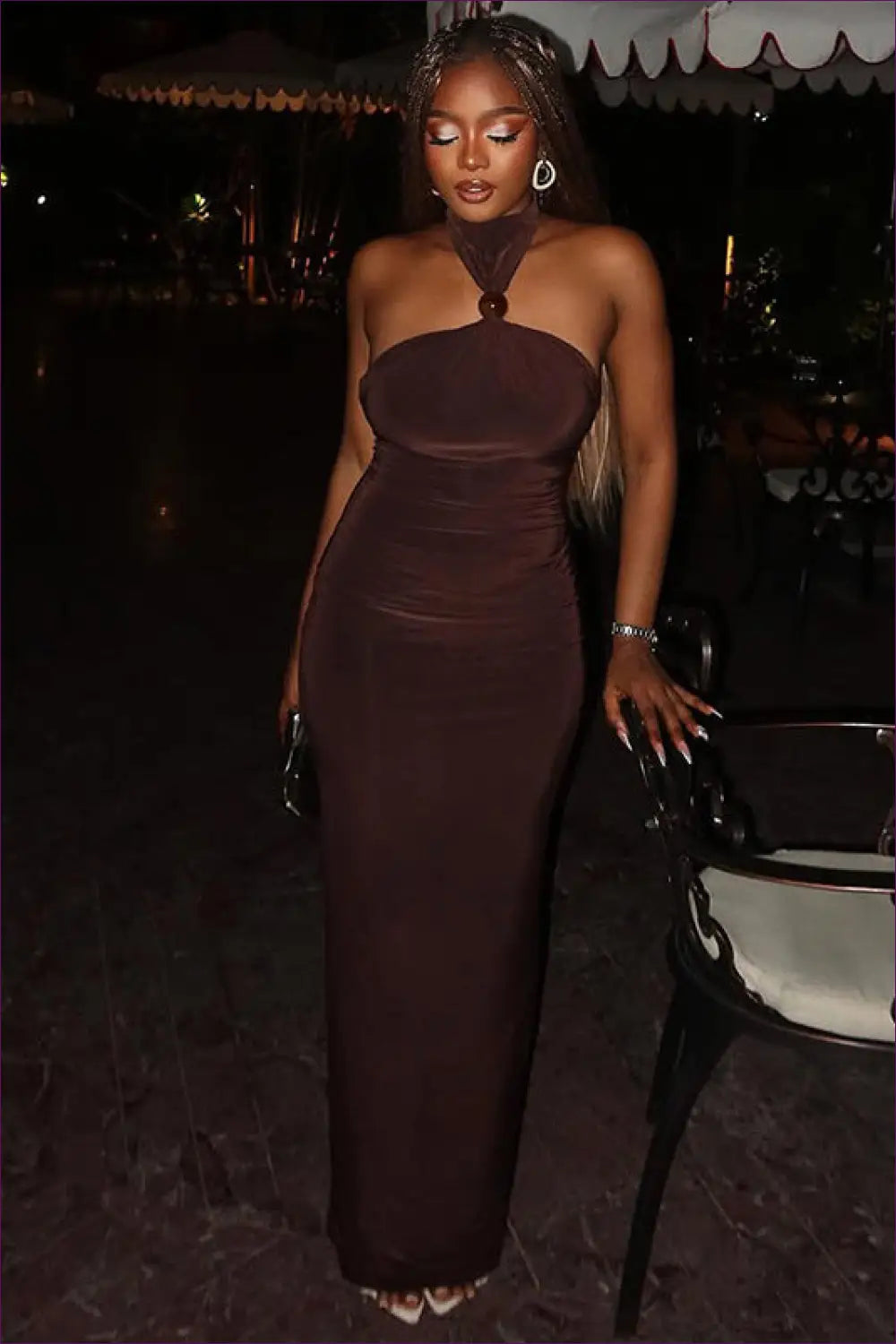 Halter Maxi Dress with Ruched Bodice - Evening Confidence - Dresses - Lingerie Hut - All Season • Backless • Cutout