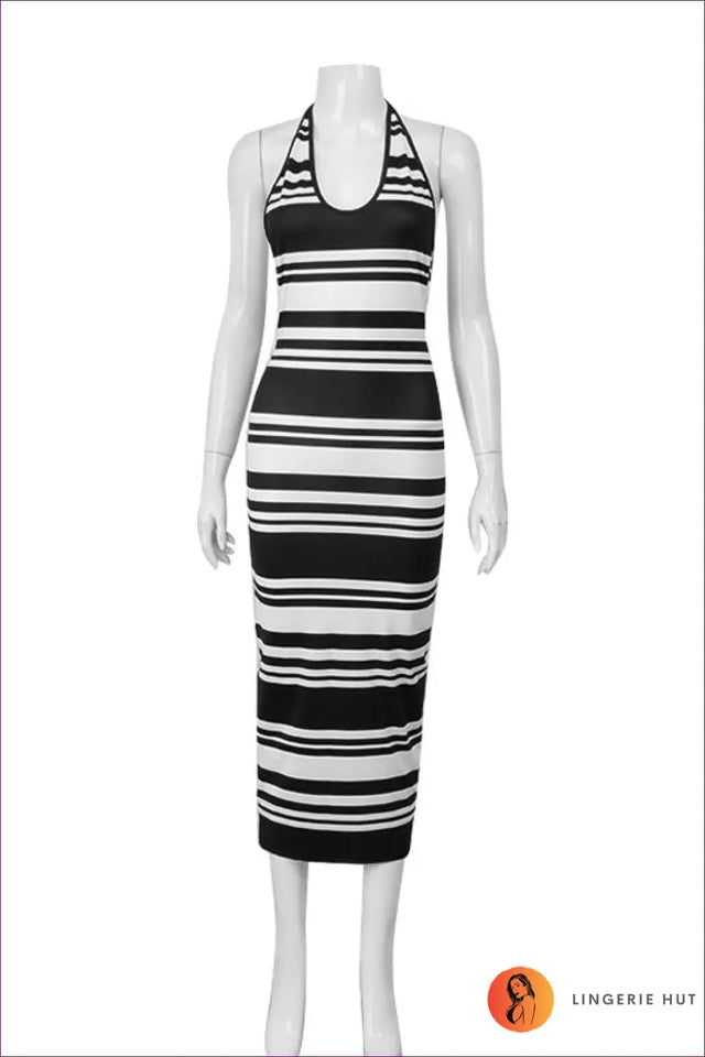 Halter Maxi Dress with Striped Panels - Summer Ease