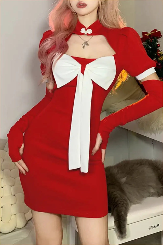 Cutout Bow Detail Mini Dress