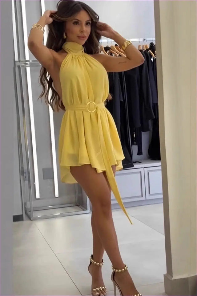 Halter Mini Dress with Belted Waist - Playful Summer Chic
