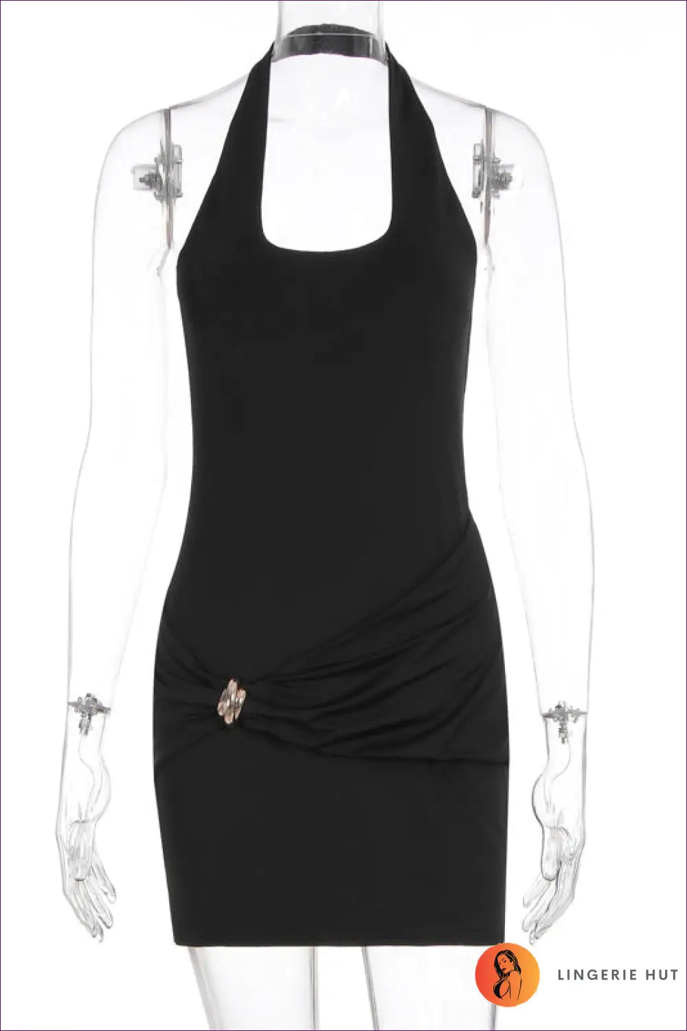 Halter Mini Dress with Metal Ring - Made for Summer Nights - s / Black - Dresses - Backless • Clubwear • Date Night