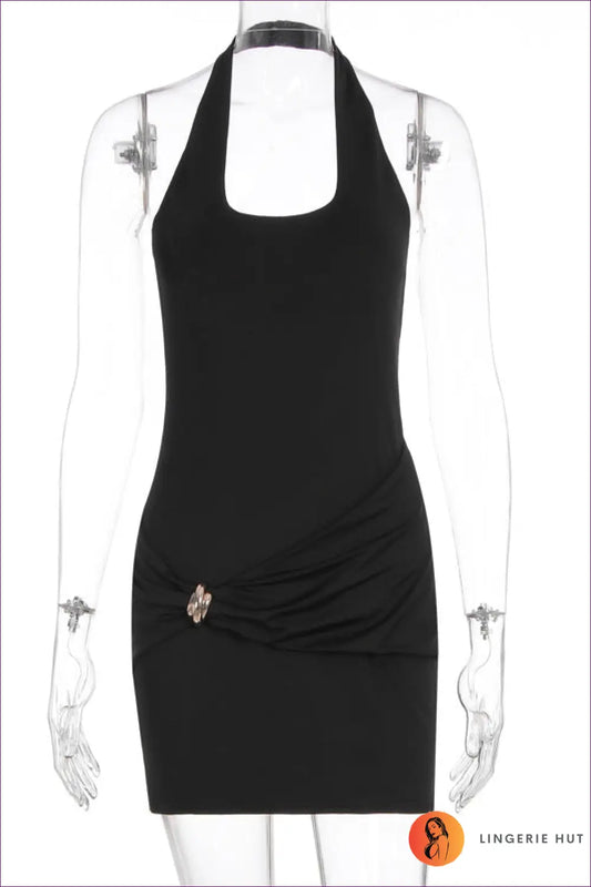 Halter Mini Dress with Metal Ring - Made for Summer Nights - s / Black - Dresses - Lingerie Hut - Backless • Bodycon