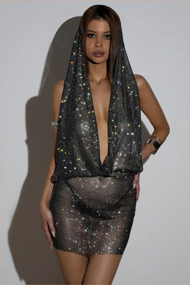 Halter Mini Party Dress with Rhinestones - Effortless Glamour