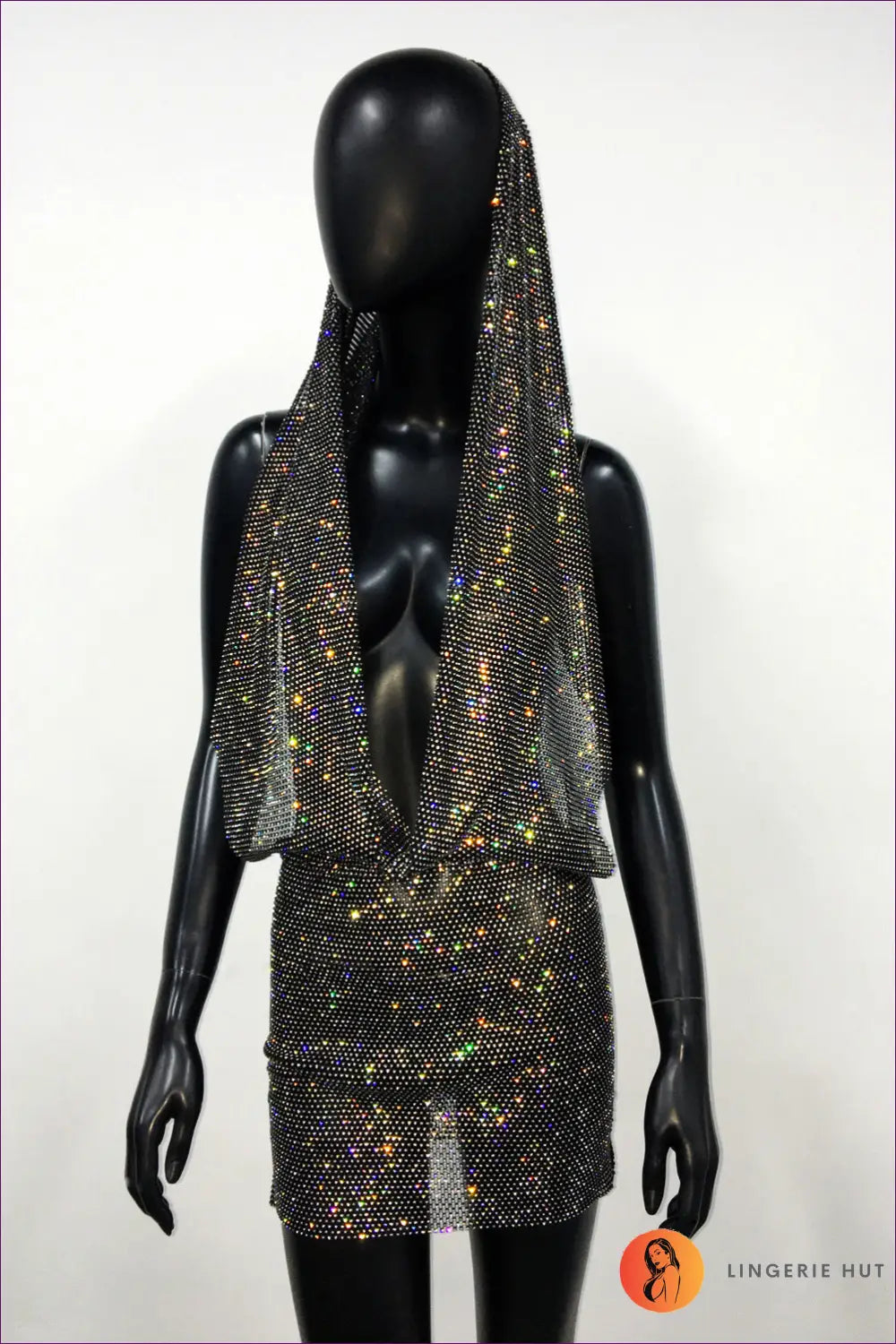 Halter Mini Party Dress with Rhinestones - Effortless Glamour - s / Black - Dresses - Lingerie Hut - All Season