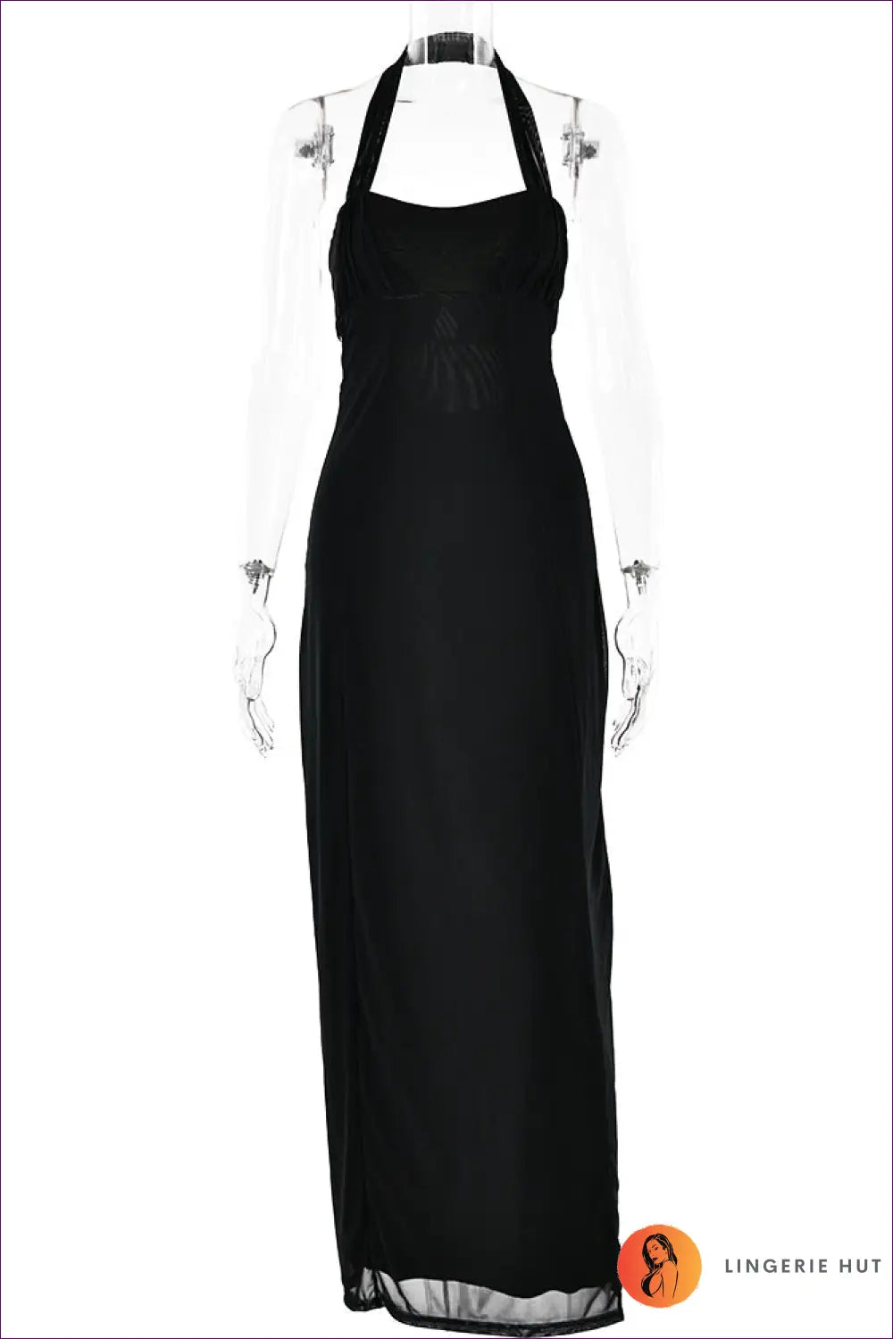 Halter Neck Backless Maxi Dress - Lace Detail Bodycon Sheath - m / Black - just in - Julissa